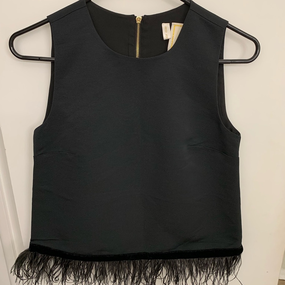 Emily McCarthy Black Sleeveless Cocktail Top with Feather Detail XS